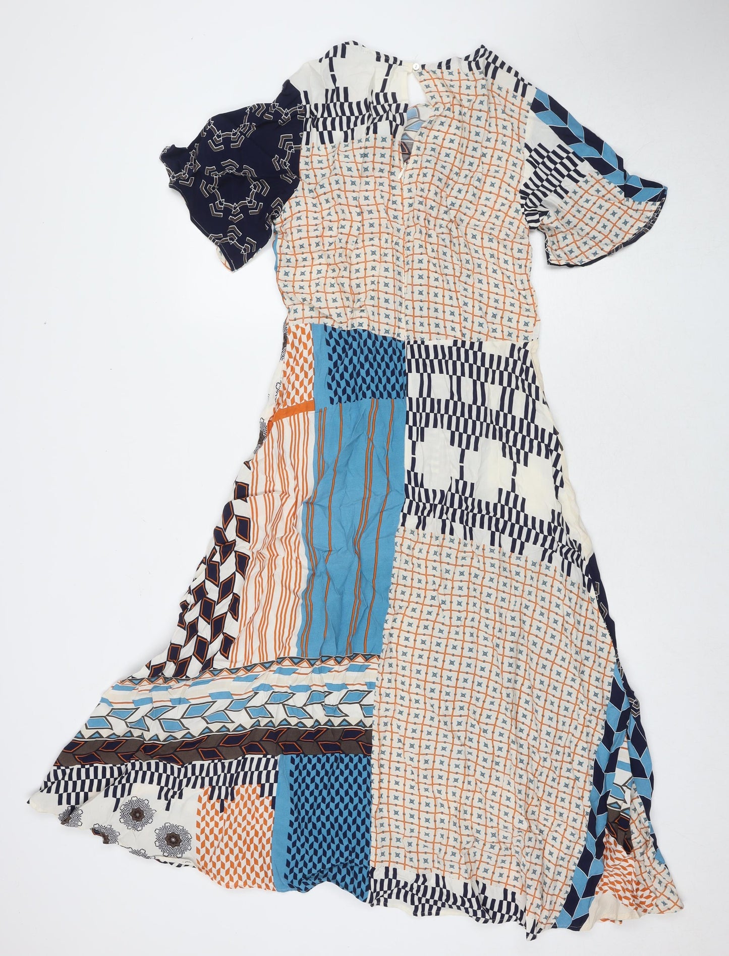 Principles Womens Multicoloured Geometric Viscose Maxi Size 8 Round Neck Button