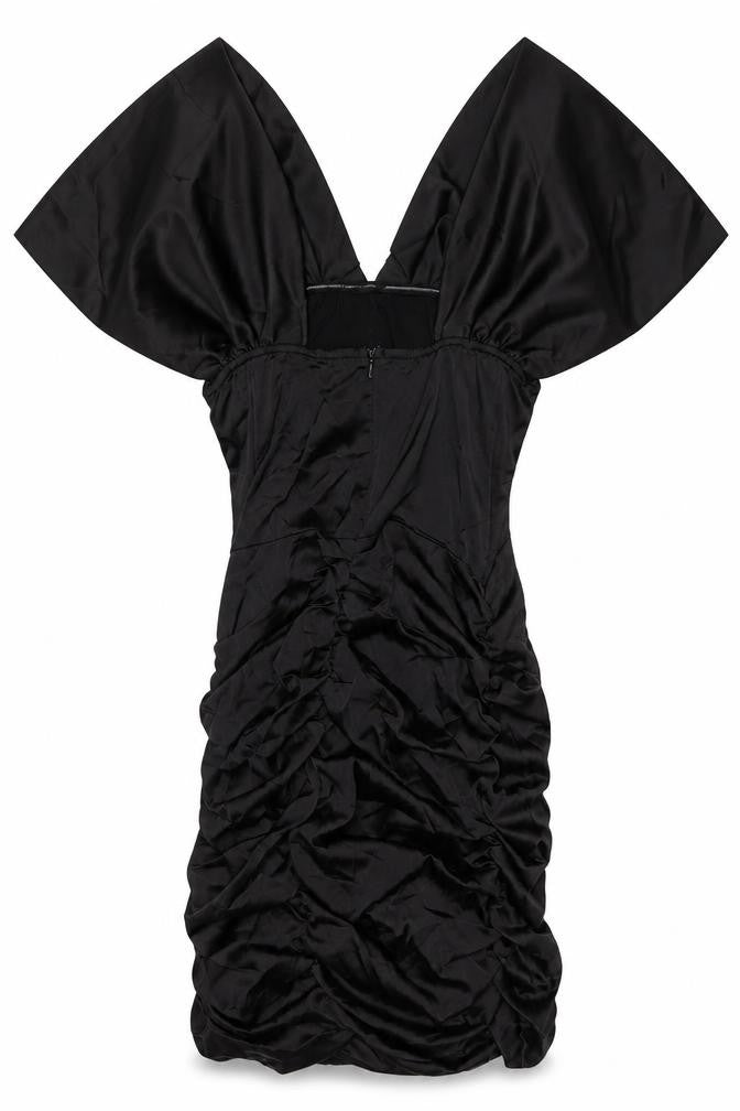 Front view of Parisian Signature women’s black polyester a-line, size UK 12, v-neck zip