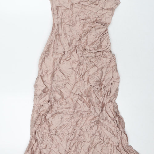 Zara Womens Beige Viscose Maxi Size L Square Neck Zip