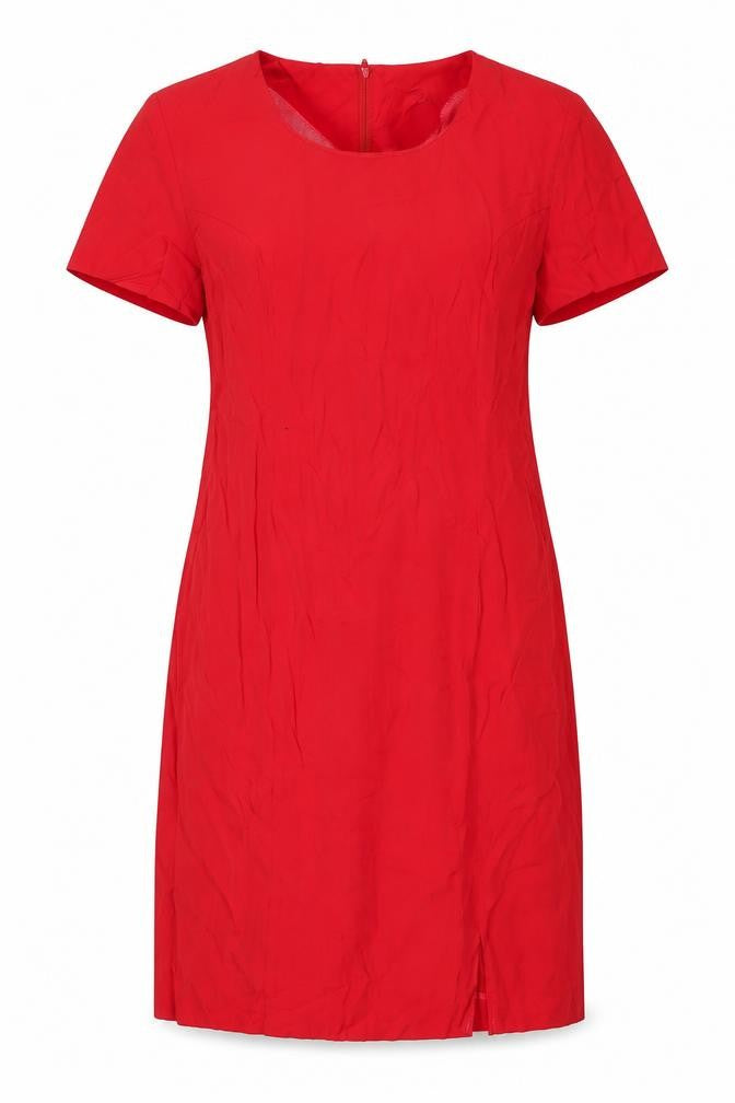 Front view of Jennifer James women’s red viscose a-line, size UK 4, round neck zip