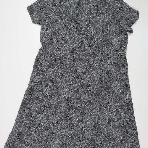 Bonmarché Womens Black Geometric Polyester Shirt Dress Size 22 Collared Button