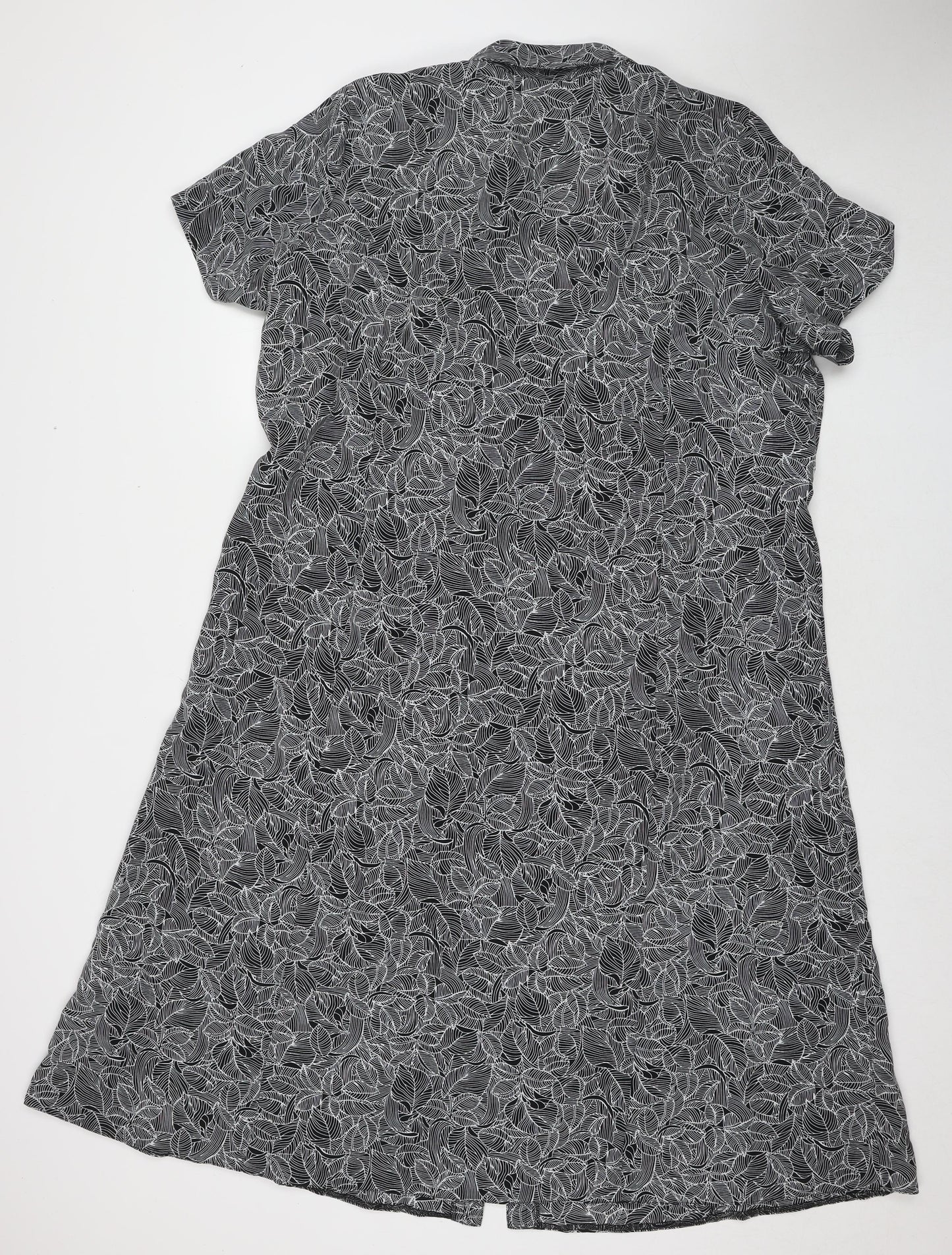 Bonmarché Womens Black Geometric Polyester Shirt Dress Size 22 Collared Button