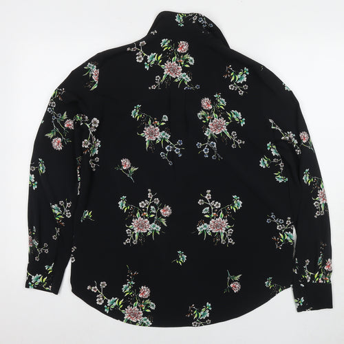 H&M Womens Black Floral Polyester Basic Button-Up Size 8 Collared