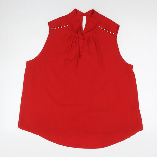 Dorothy Perkins Womens Red Polyester Basic Tank Size 14 Round Neck - Pearl Detail