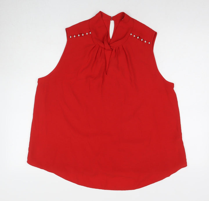 Dorothy Perkins Womens Red Polyester Basic Tank Size 14 Round Neck - Pearl Detail