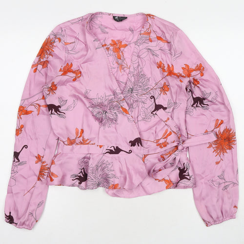 Topshop Womens Pink Floral Polyester Wrap Blouse Size 8 V-Neck