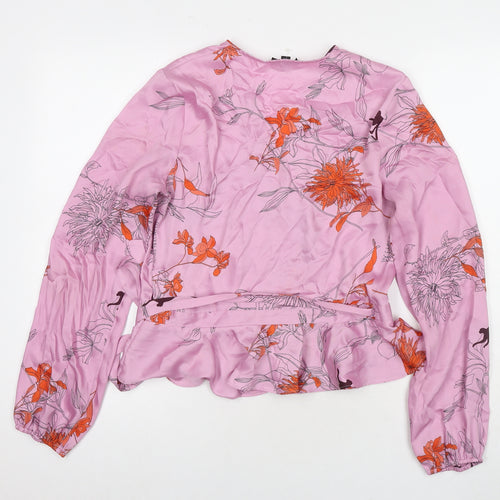 Topshop Womens Pink Floral Polyester Wrap Blouse Size 8 V-Neck