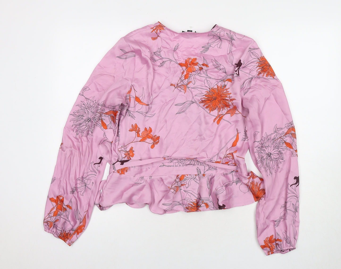 Topshop Womens Pink Floral Polyester Wrap Blouse Size 8 V-Neck