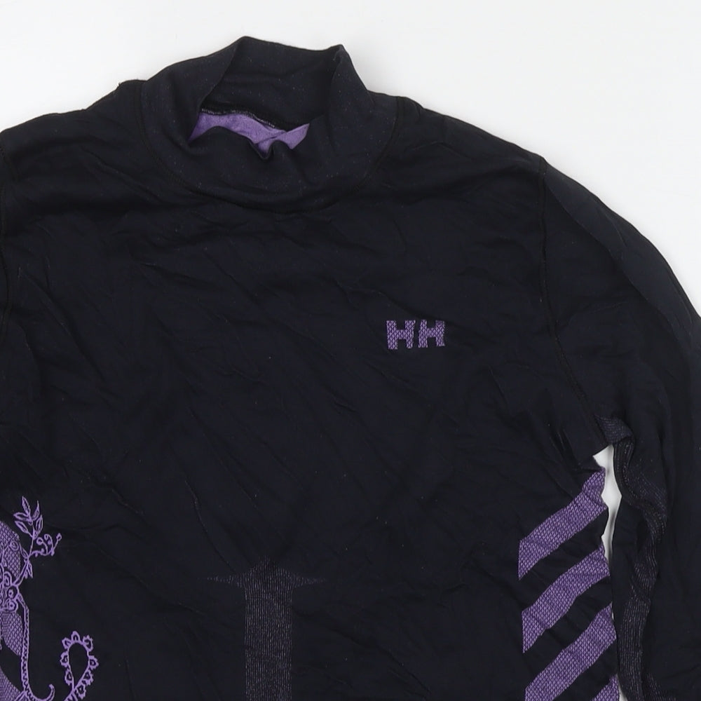 Helly Hansen Womens Black Floral Polyester Basic Casual Size L Round Neck Pullover