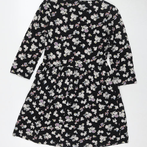 NEXT Womens Black Floral Cotton Fit & Flare Size 10 Round Neck Pullover