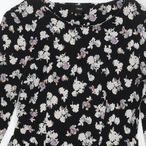 NEXT Womens Black Floral Cotton Fit & Flare Size 10 Round Neck Pullover