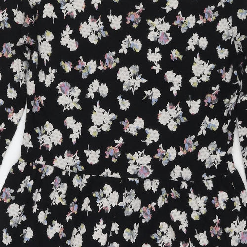 NEXT Womens Black Floral Cotton Fit & Flare Size 10 Round Neck Pullover