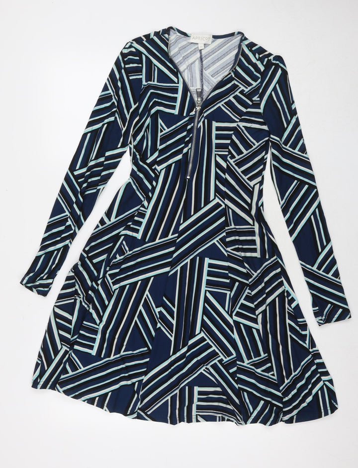 Apricot Womens Blue Geometric Polyester Fit & Flare Size XS V-Neck Pullover