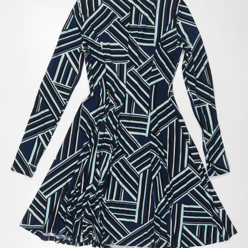 Apricot Womens Blue Geometric Polyester Fit & Flare Size XS V-Neck Pullover