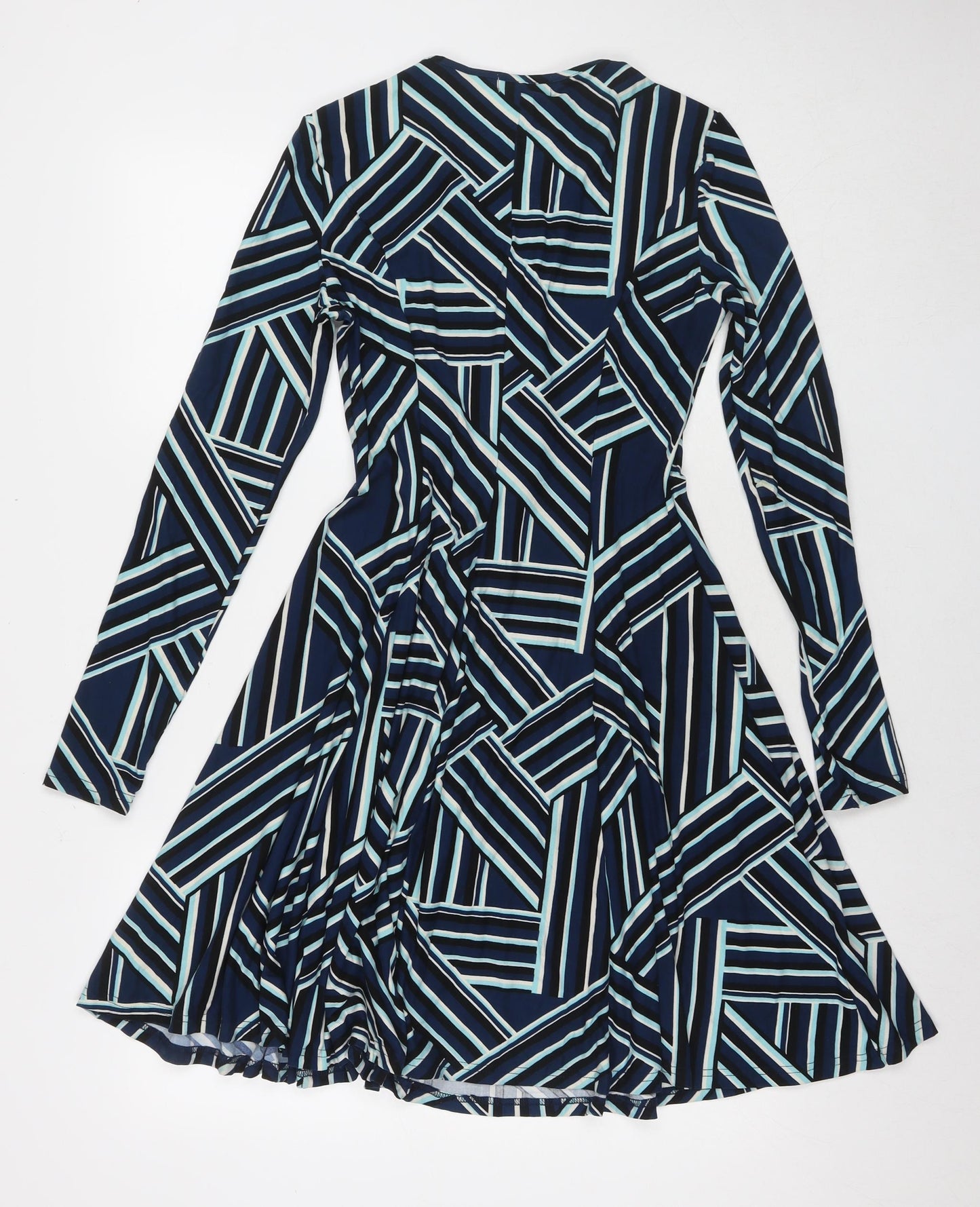 Apricot Womens Blue Geometric Polyester Fit & Flare Size XS V-Neck Pullover