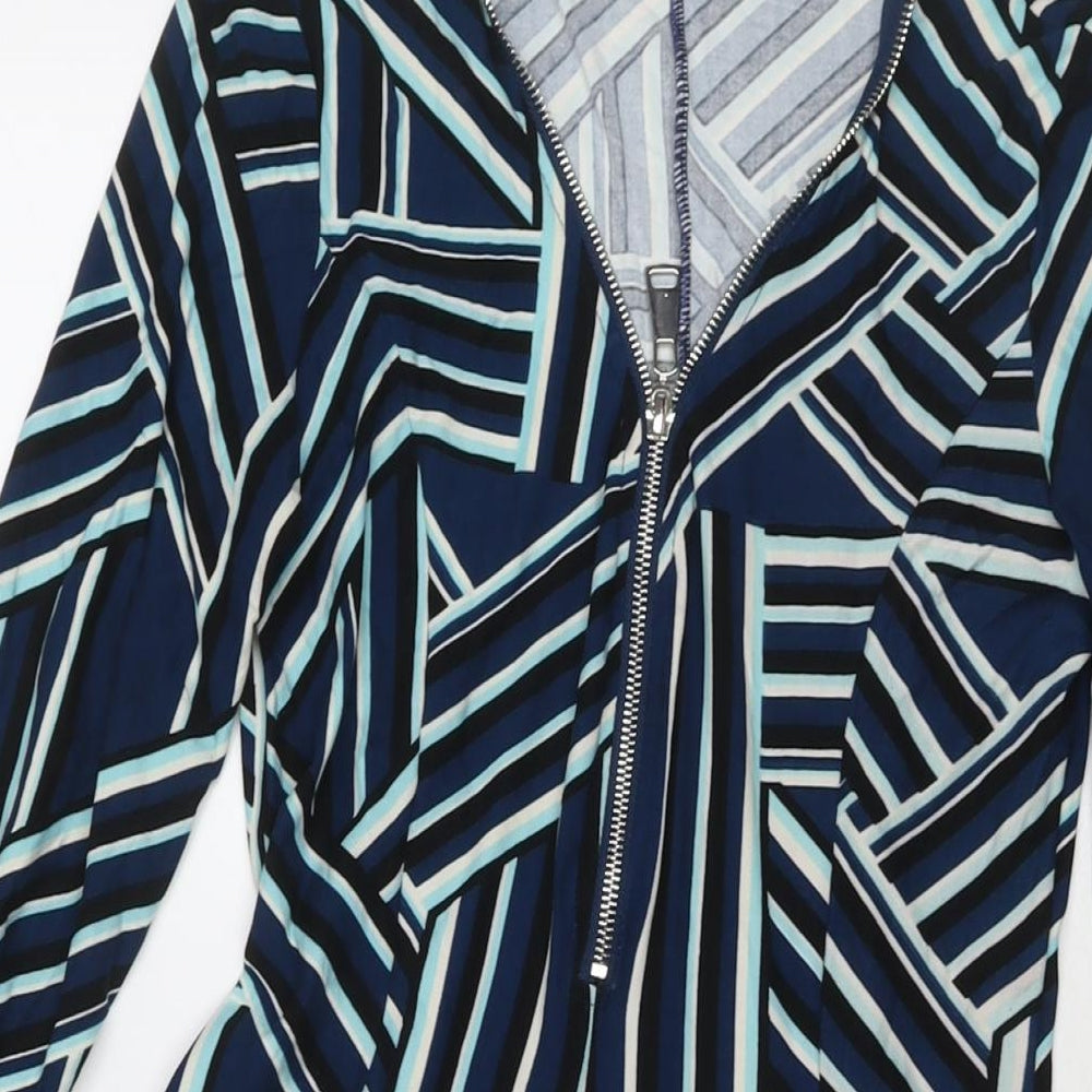 Apricot Womens Blue Geometric Polyester Fit & Flare Size XS V-Neck Pullover