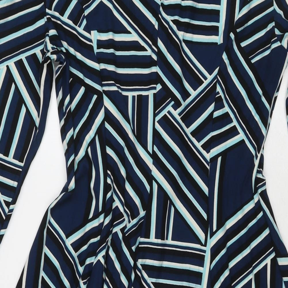 Apricot Womens Blue Geometric Polyester Fit & Flare Size XS V-Neck Pullover