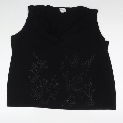 Nightingales Womens Black Polyester Basic Tank Size 30 Round Neck - Beaded Detail