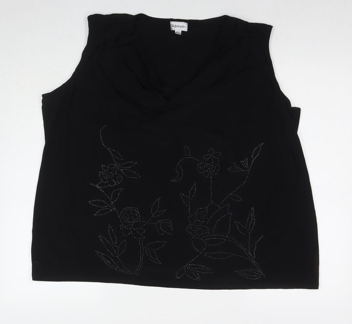 Nightingales Womens Black Polyester Basic Tank Size 30 Round Neck - Beaded Detail