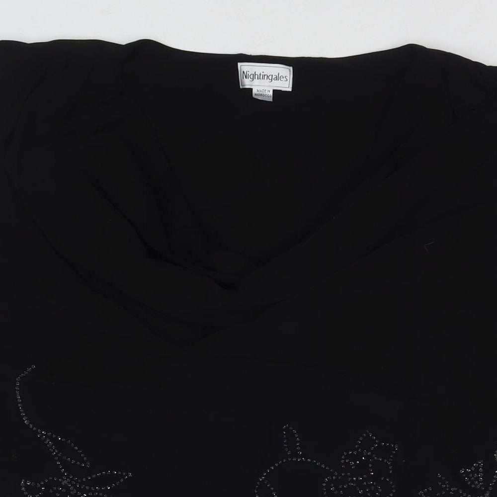 Nightingales Womens Black Polyester Basic Tank Size 30 Round Neck - Beaded Detail
