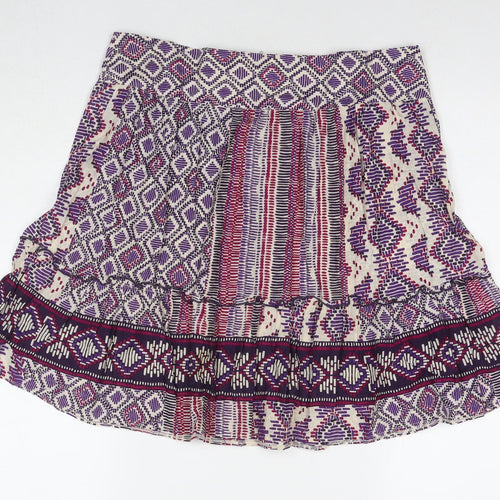 Dorothy Perkins Womens Multicoloured Geometric Cotton A-Line Skirt Size 12 Zip