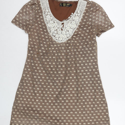Pussycat London Womens Beige Polyamide A-Line Size S Round Neck Pullover