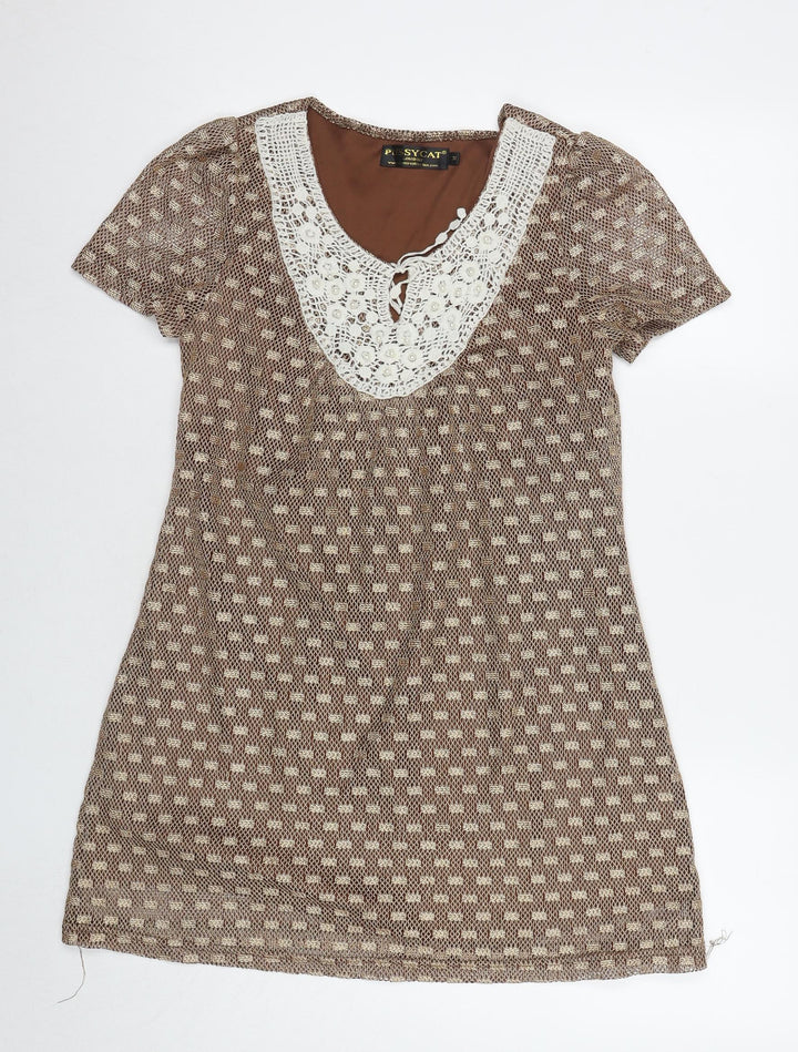 Pussycat London Womens Beige Polyamide A-Line Size S Round Neck Pullover