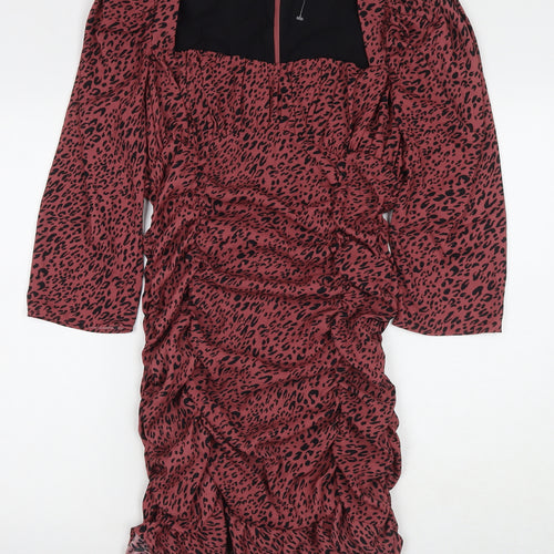 Zara Womens Red Animal Print Cotton A-Line Size L Square Neck Pullover