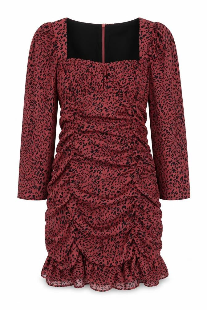 Front view of Zara women’s red animal print cotton a-line, size L, square neck pullover