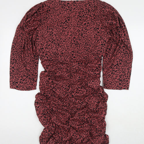 Zara Womens Red Animal Print Cotton A-Line Size L Square Neck Pullover