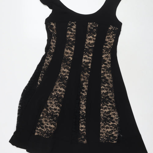 Connected Womens Black Polyester A-Line Size 8 Scoop Neck Pullover