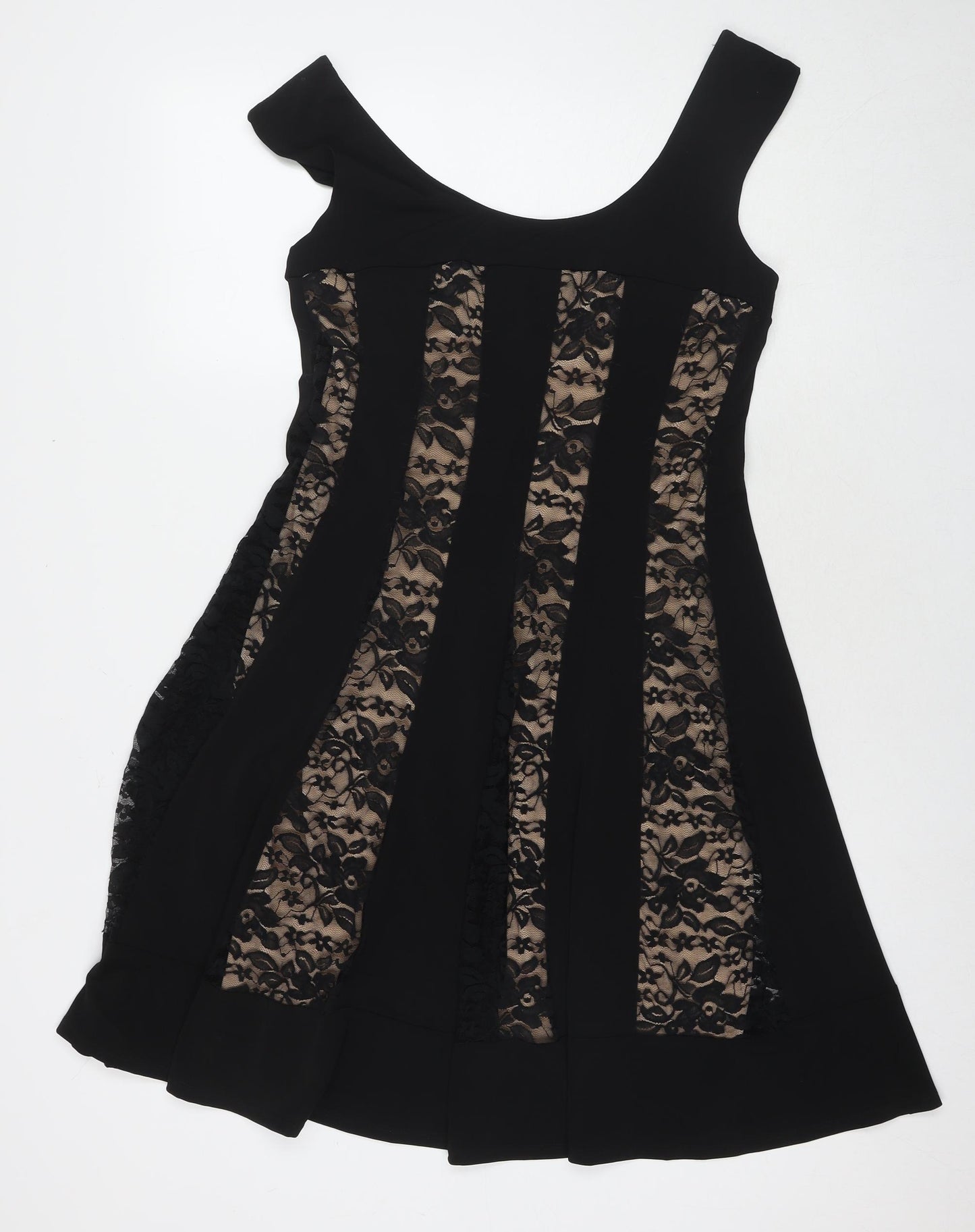 Connected Womens Black Polyester A-Line Size 8 Scoop Neck Pullover