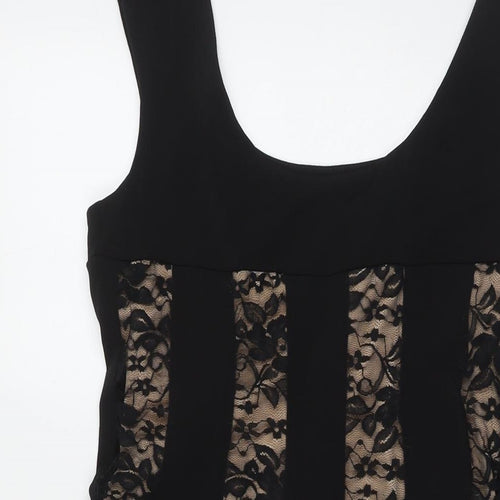 Connected Womens Black Polyester A-Line Size 8 Scoop Neck Pullover