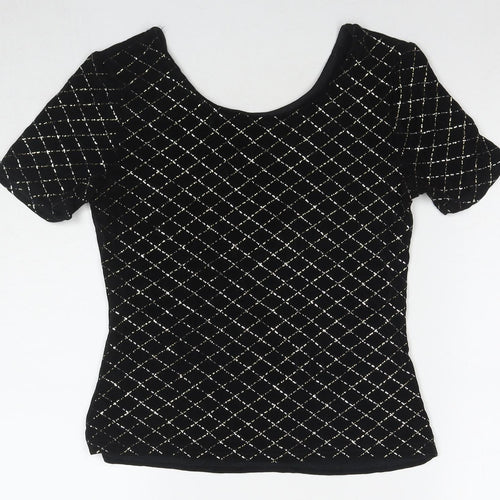 BRLC Womens Black Geometric Acetate Basic Blouse Size 12 Round Neck