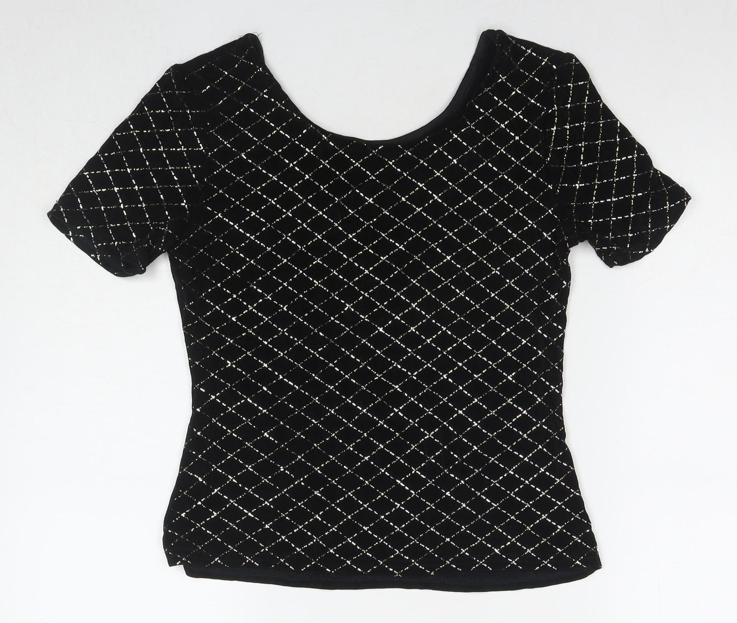 BRLC Womens Black Geometric Acetate Basic Blouse Size 12 Round Neck