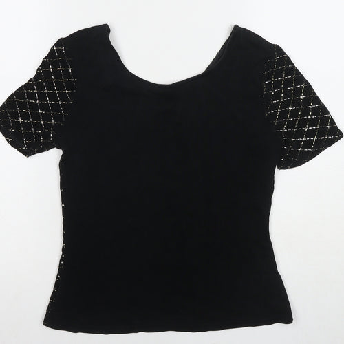 BRLC Womens Black Geometric Acetate Basic Blouse Size 12 Round Neck