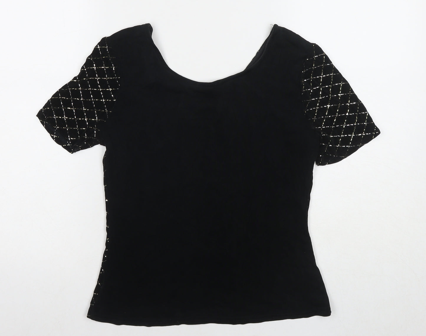 BRLC Womens Black Geometric Acetate Basic Blouse Size 12 Round Neck