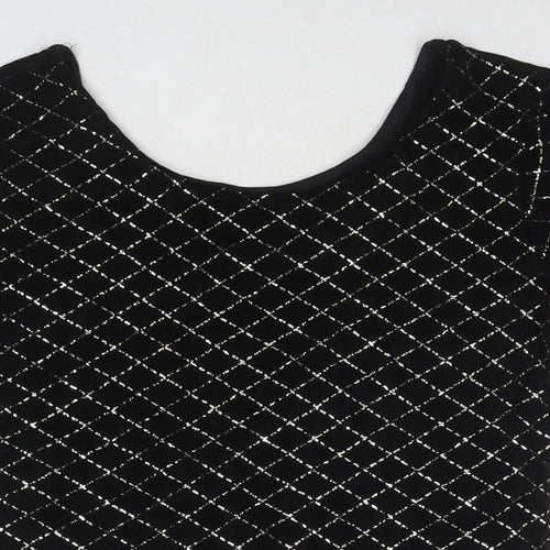 BRLC Womens Black Geometric Acetate Basic Blouse Size 12 Round Neck