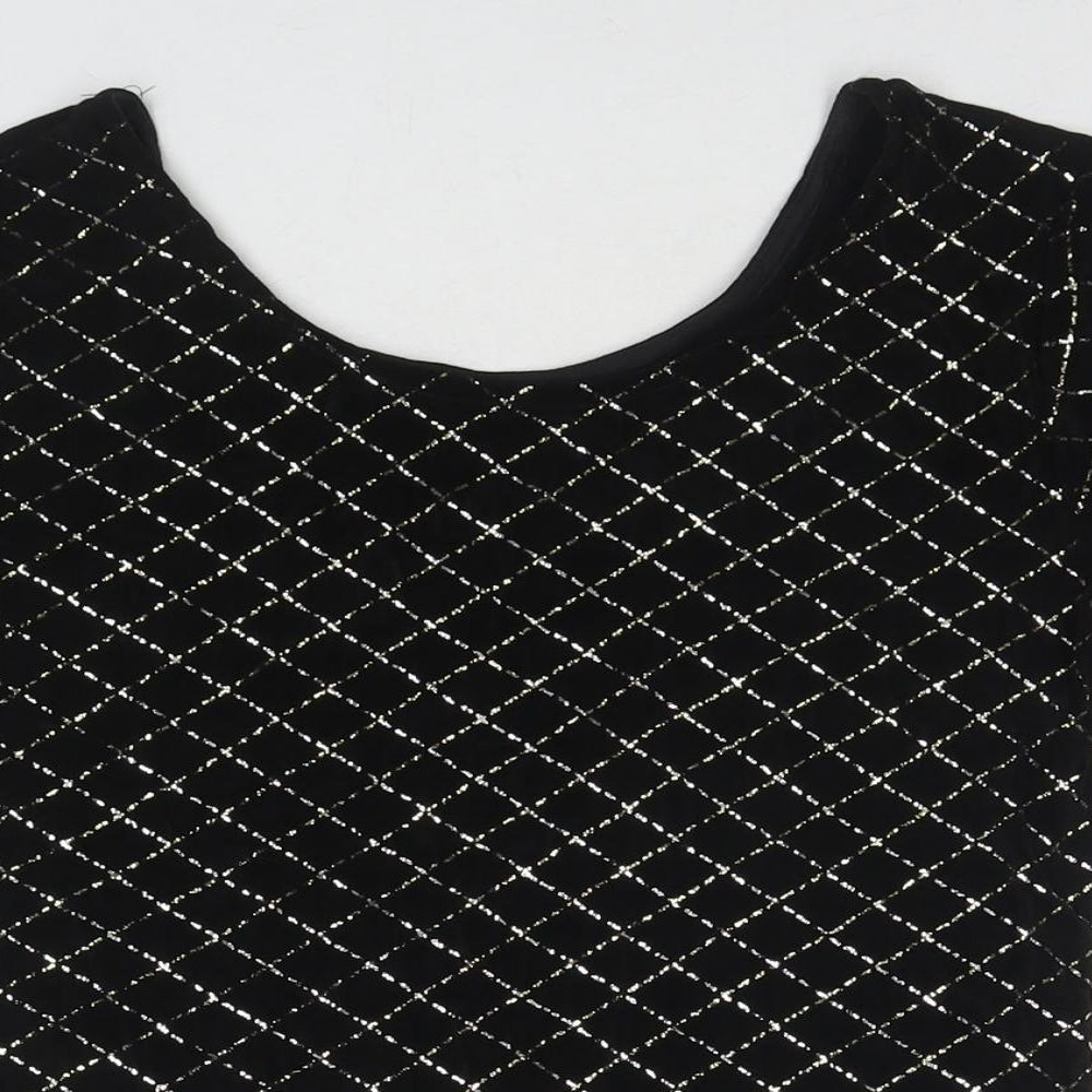 BRLC Womens Black Geometric Acetate Basic Blouse Size 12 Round Neck
