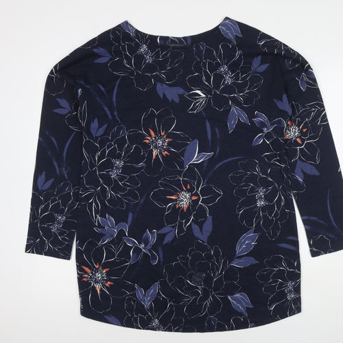 Marks and Spencer Womens Blue Round Neck Floral Polyester Pullover Jumper Size 14