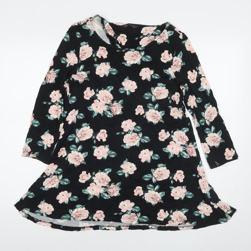 Marks and Spencer Womens Black Floral Viscose Fit & Flare Size 14 Round Neck Pullover
