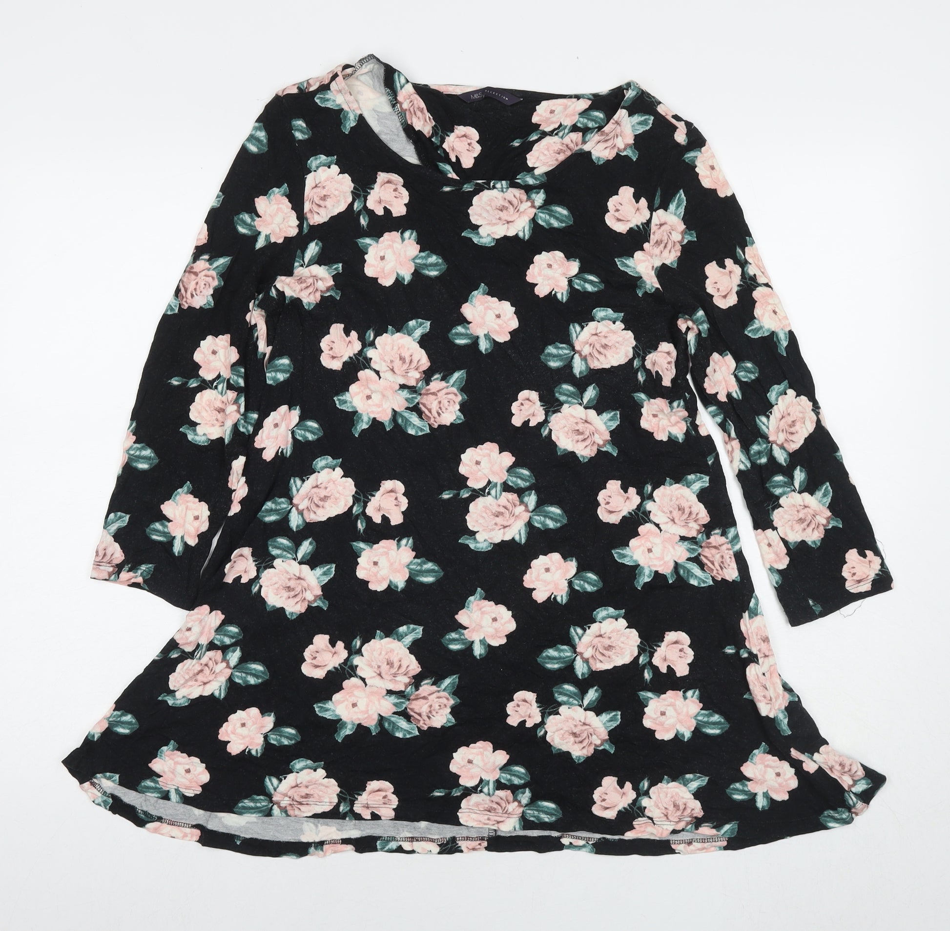 Marks and Spencer Womens Black Floral Viscose Fit & Flare Size 14 Roun Preworn Marks and Spencer Womens Black Floral Viscose Fit & Flare Size 14 Roun Preworn