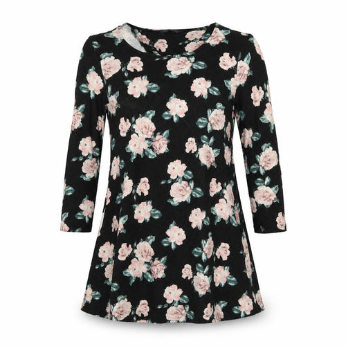 Marks and Spencer Womens Black Floral Viscose Fit & Flare Size 14 Round Neck Pullover