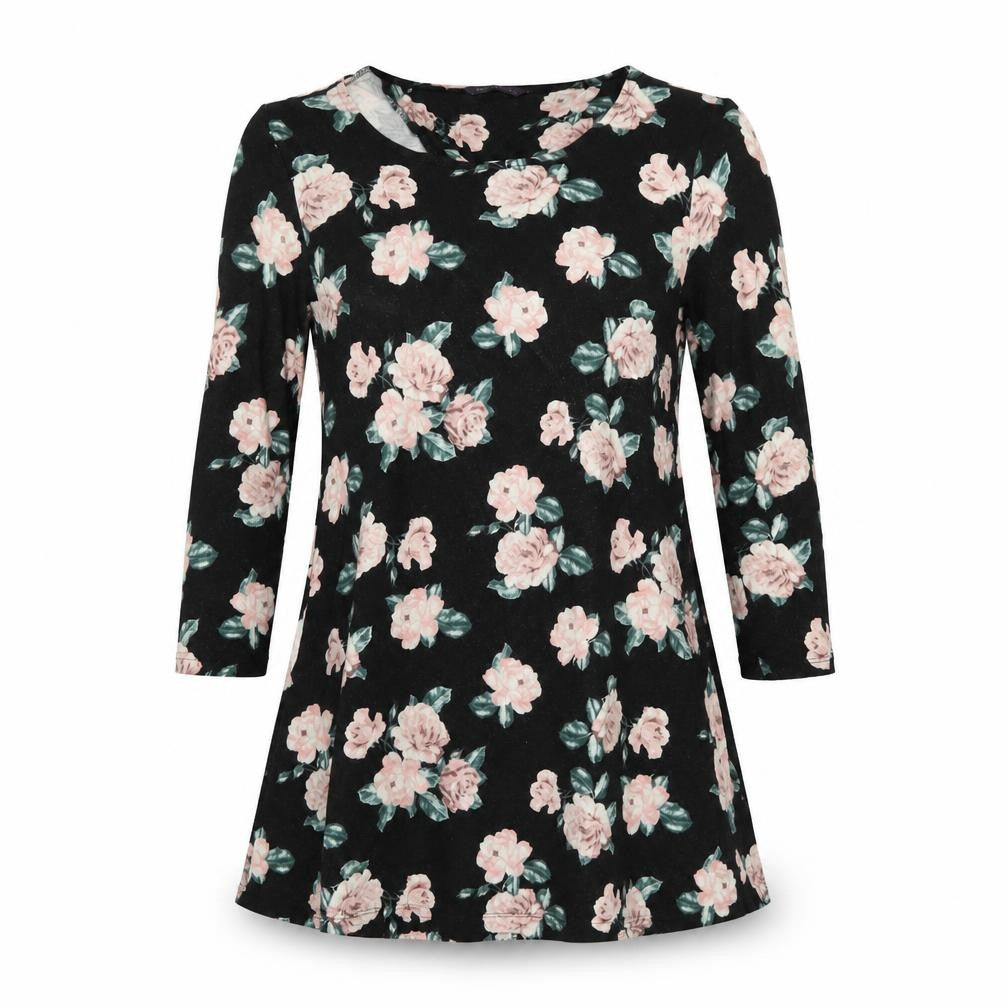 Marks and Spencer Womens Black Floral Viscose Fit & Flare Size 14 Round Neck Pullover
