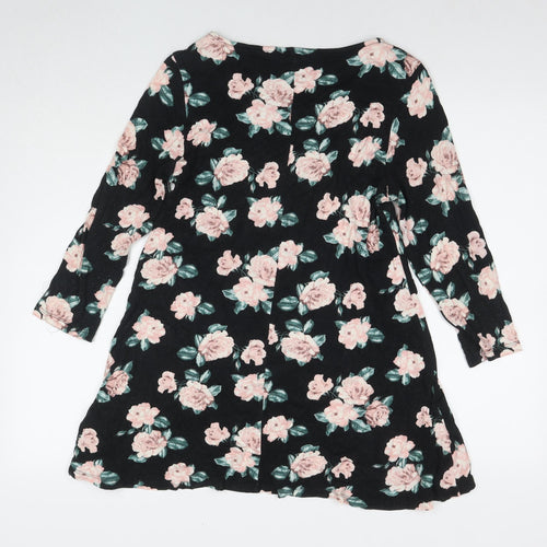Marks and Spencer Womens Black Floral Viscose Fit & Flare Size 14 Round Neck Pullover