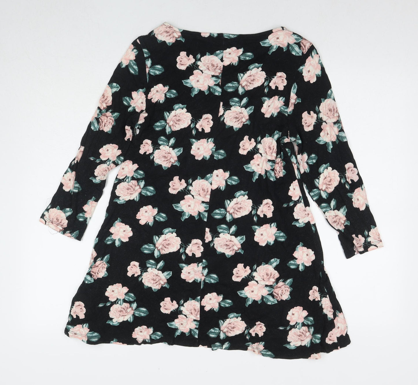 Marks and Spencer Womens Black Floral Viscose Fit & Flare Size 14 Round Neck Pullover