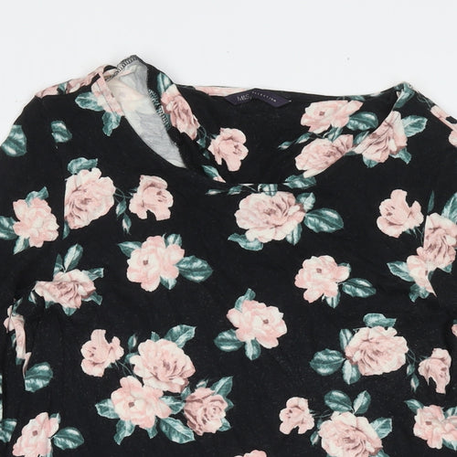 Marks and Spencer Womens Black Floral Viscose Fit & Flare Size 14 Round Neck Pullover