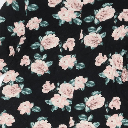 Marks and Spencer Womens Black Floral Viscose Fit & Flare Size 14 Round Neck Pullover