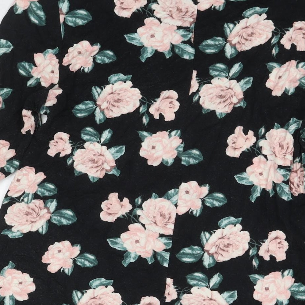 Marks and Spencer Womens Black Floral Viscose Fit & Flare Size 14 Round Neck Pullover