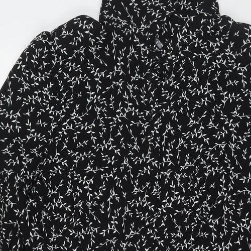 Marks and Spencer Womens Black Floral Polyester Fit & Flare Size 12 Collared Button